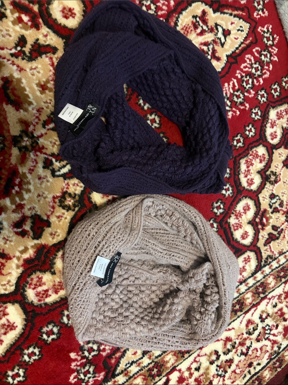Knit Infinity Scarf Set - Beige and Dark Purple